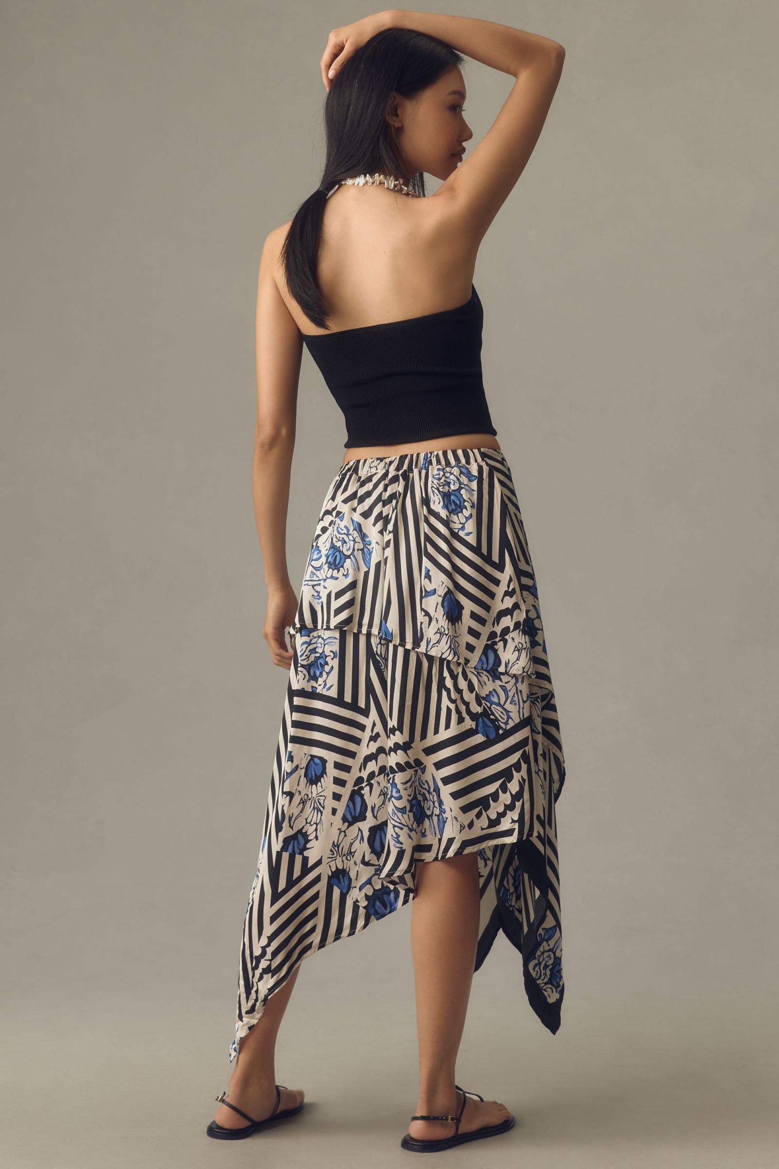 Maeve Silky Asymmetrical Midi Skirt