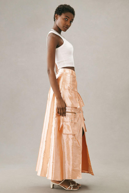 Let Me Be Metallic Cargo Maxi Skirt