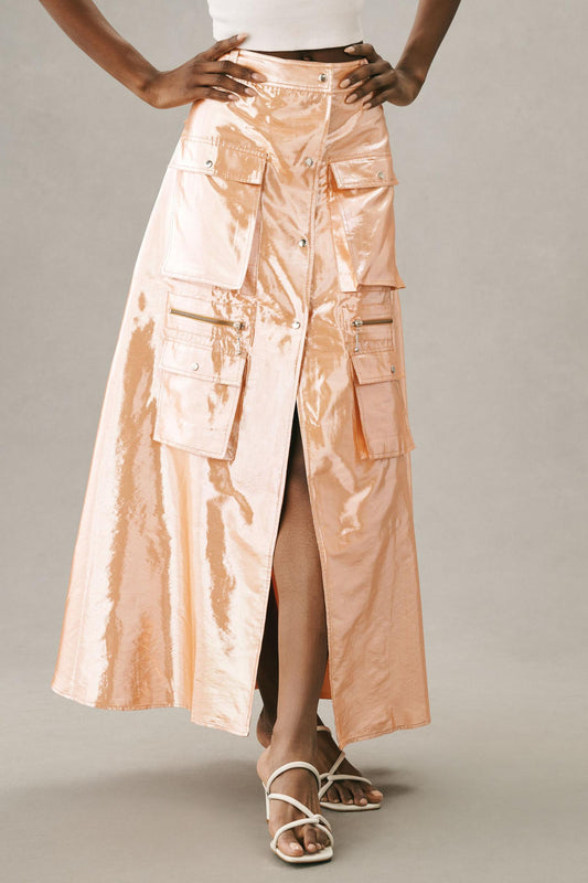 Let Me Be Metallic Cargo Maxi Skirt