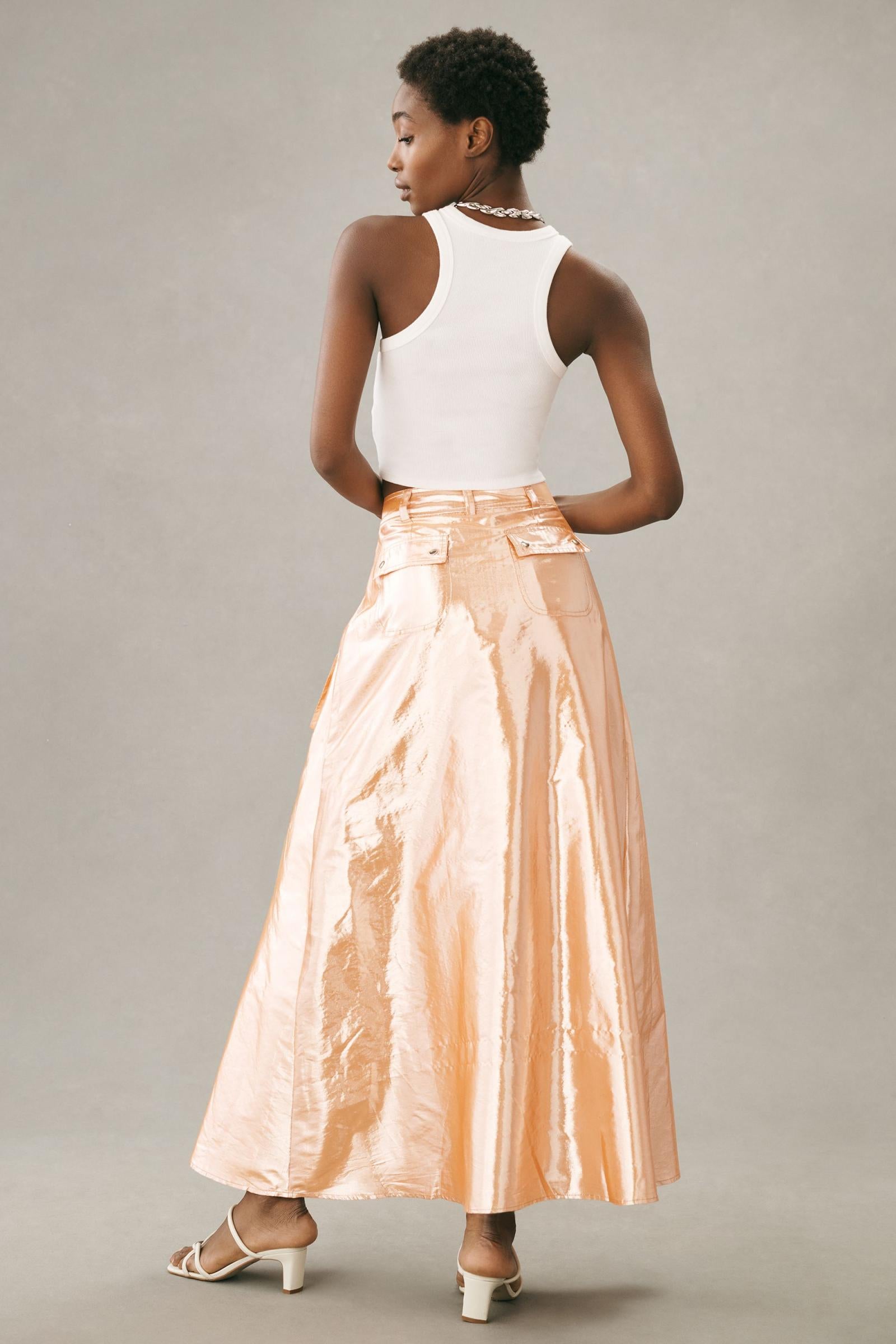 Let Me Be Metallic Cargo Maxi Skirt