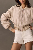 Load image into Gallery viewer, By Anthropologie Ruched Lace-Trim Bomber Jacket
