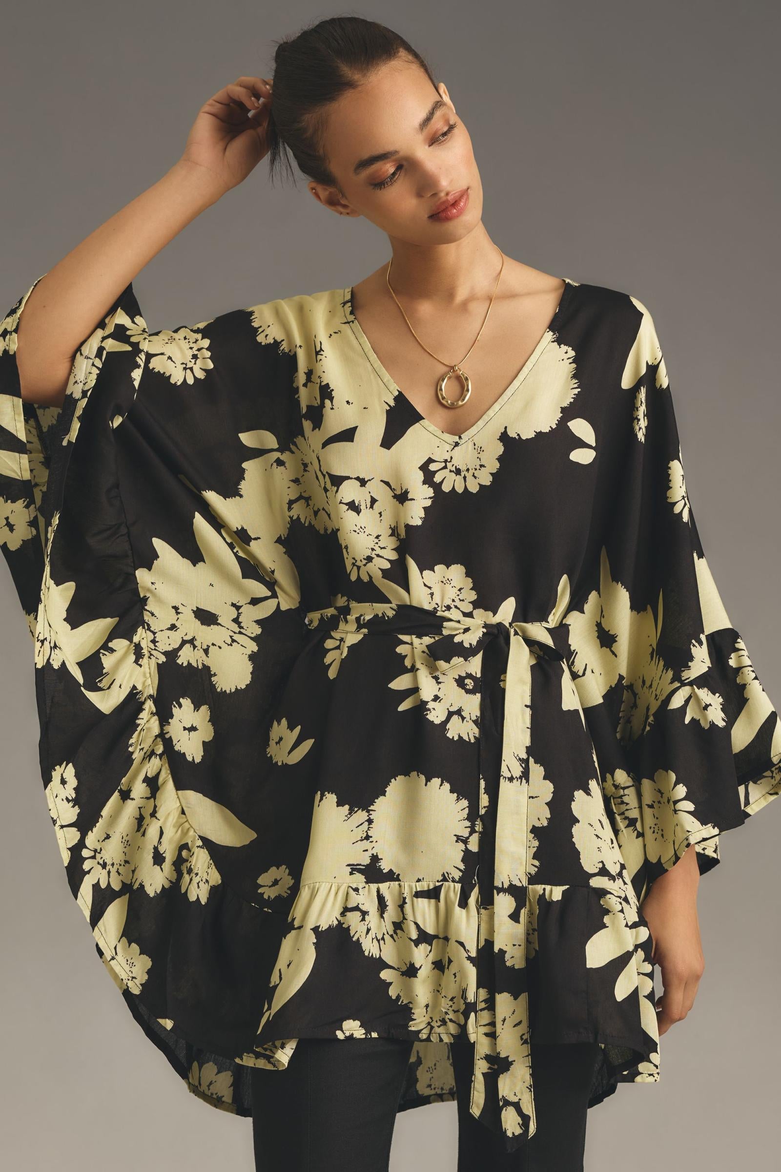 Bel Kazan Tie Ruffle Printed Kaftan