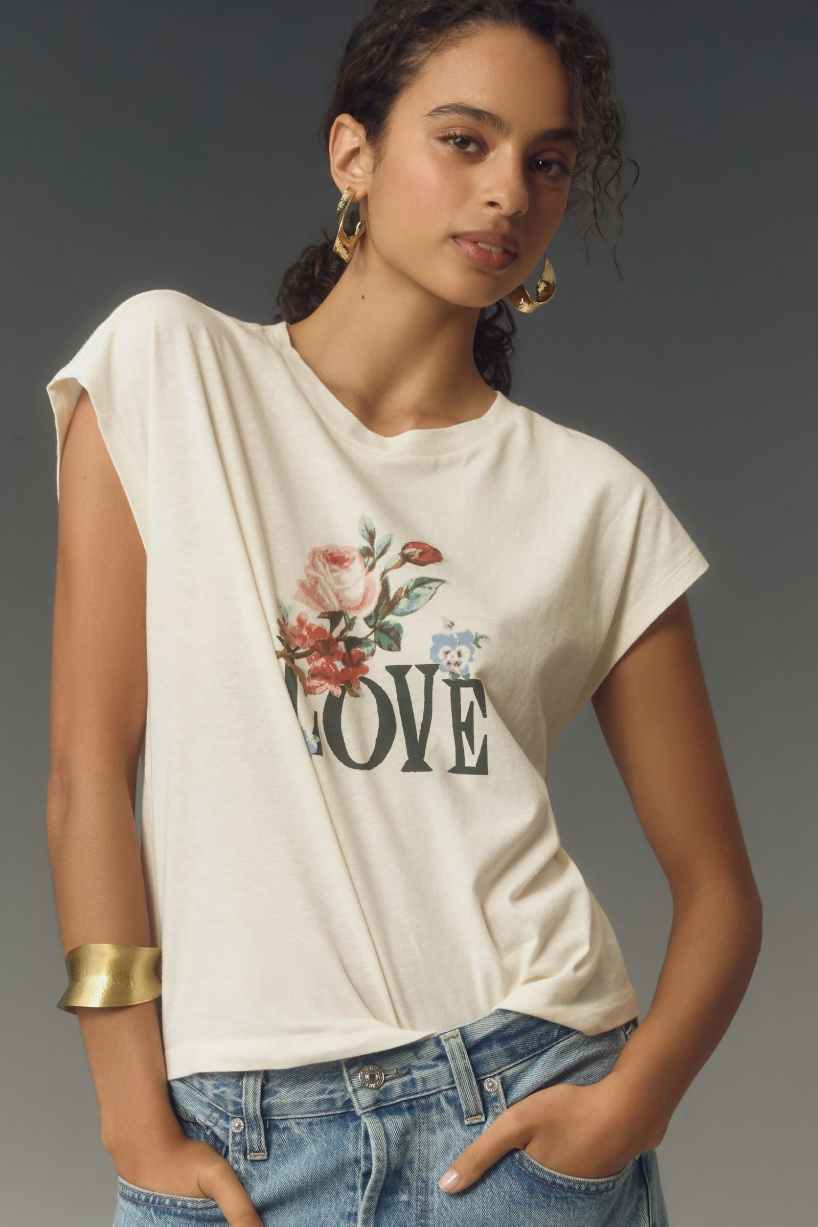 By Anthropologie Floral Love Graphic Muscle Tee