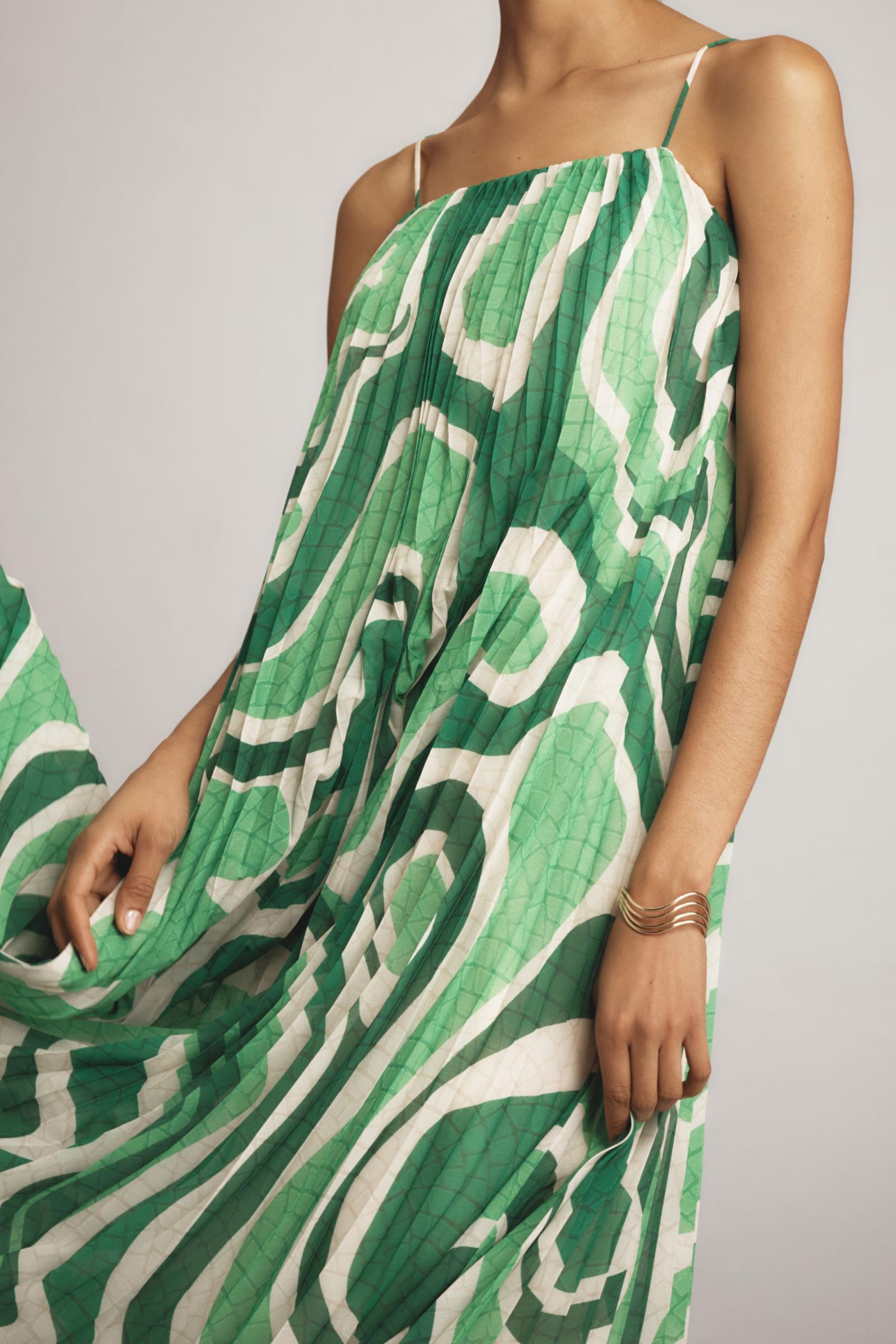 Farm Rio x Anthropologie Square-Neck Pleated A-Line Midi Dress