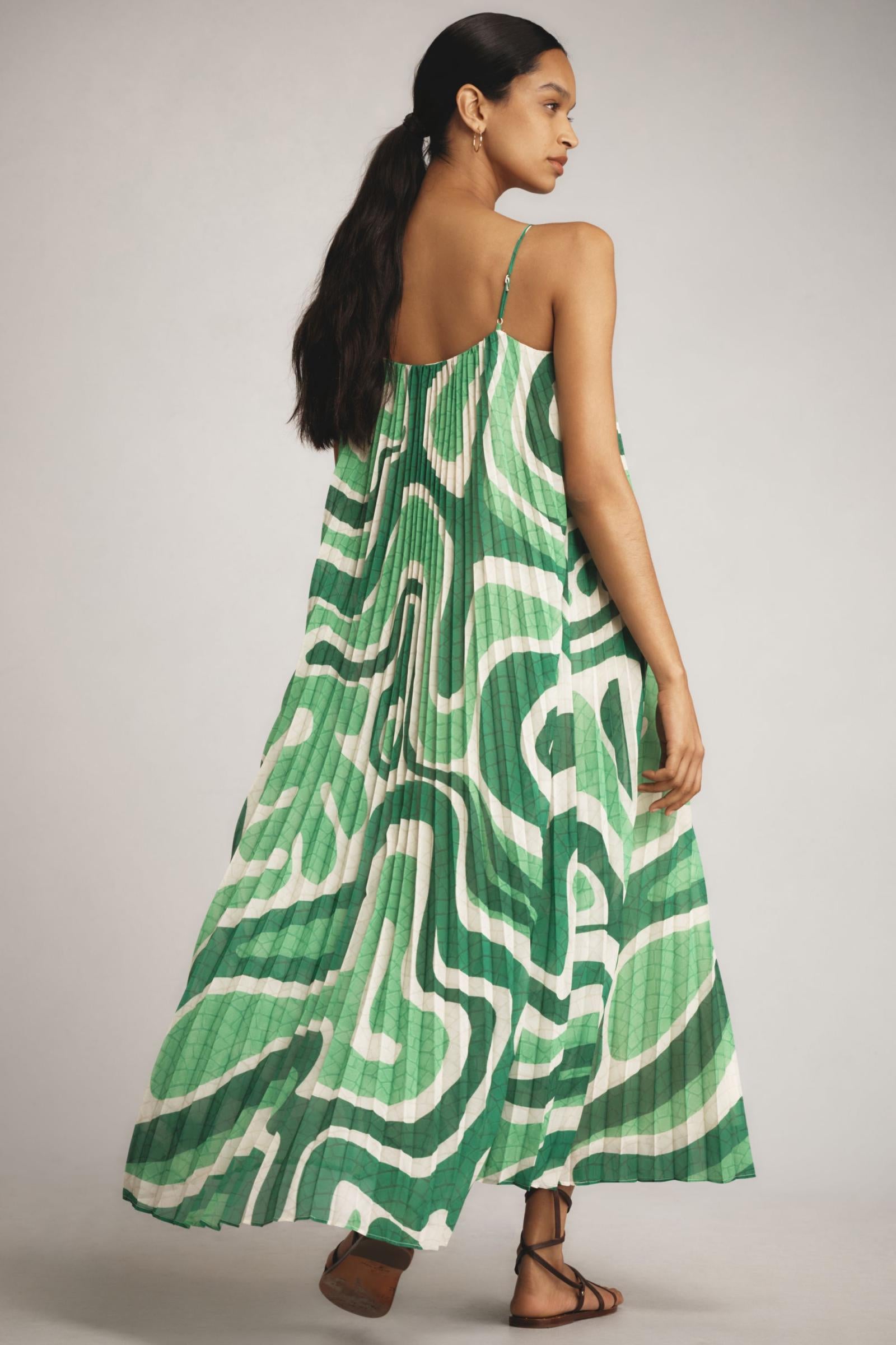 Farm Rio x Anthropologie Square-Neck Pleated A-Line Midi Dress