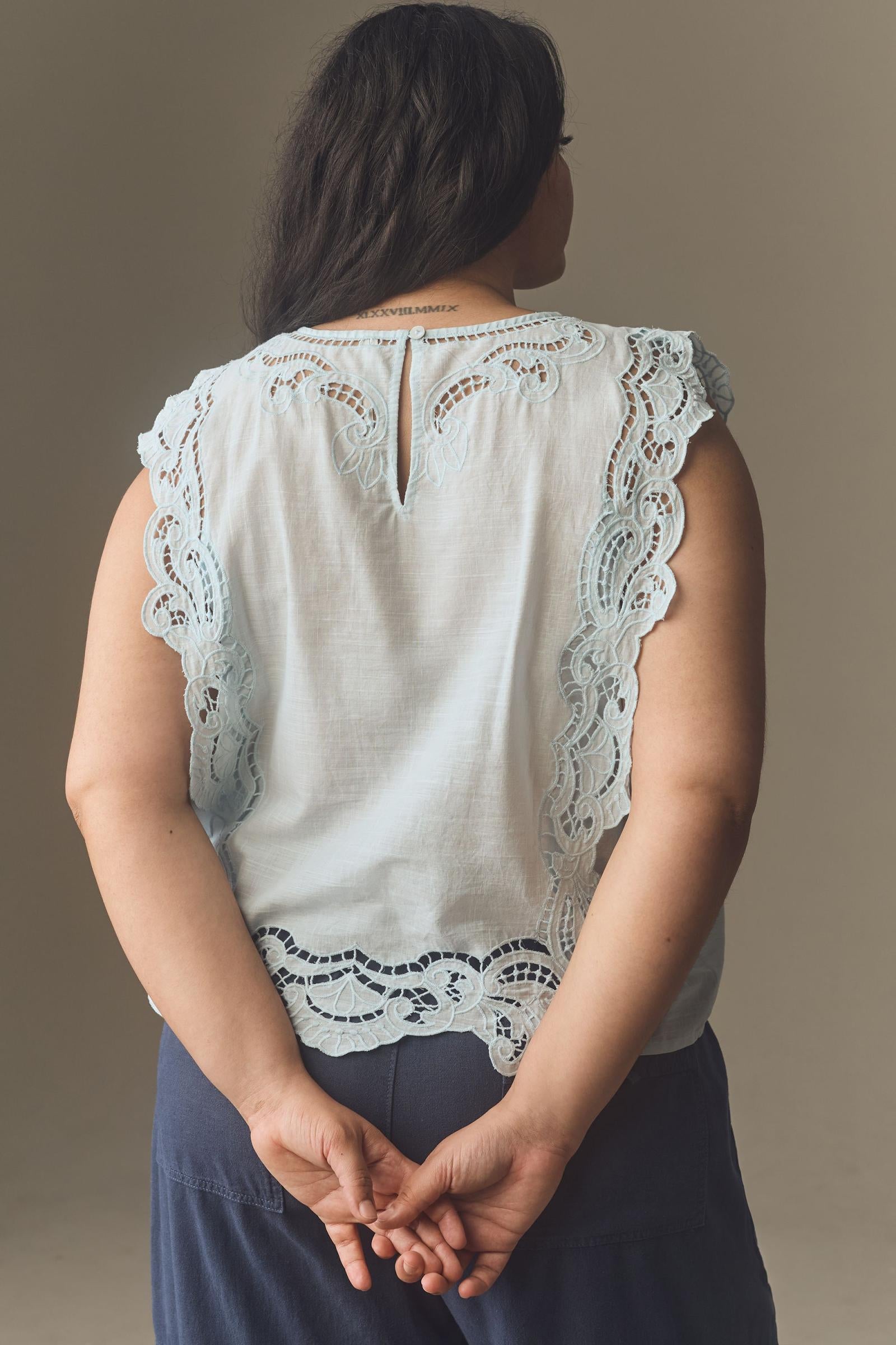 By Anthropologie Cutwork Lace Hanky Blouse