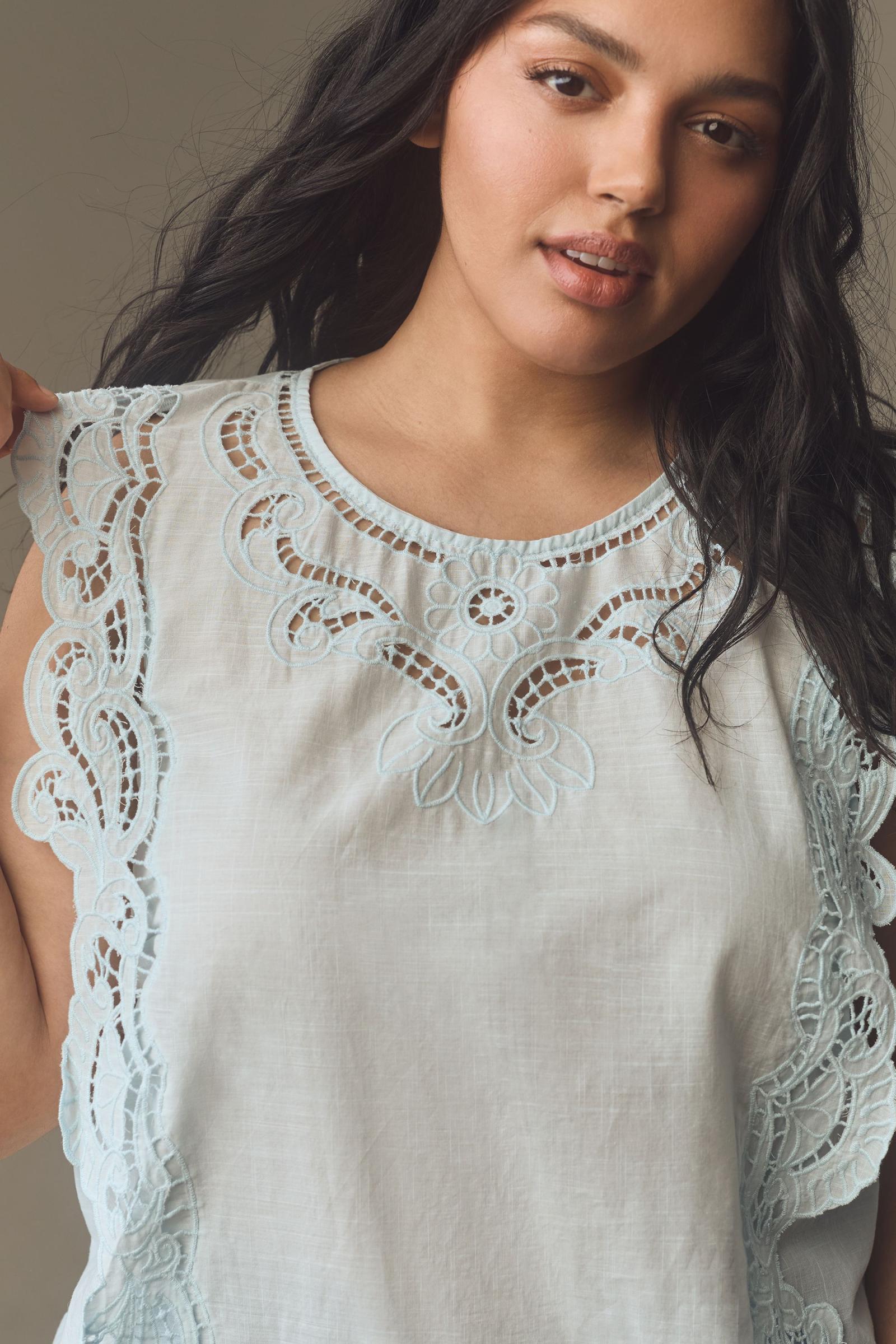 By Anthropologie Cutwork Lace Hanky Blouse