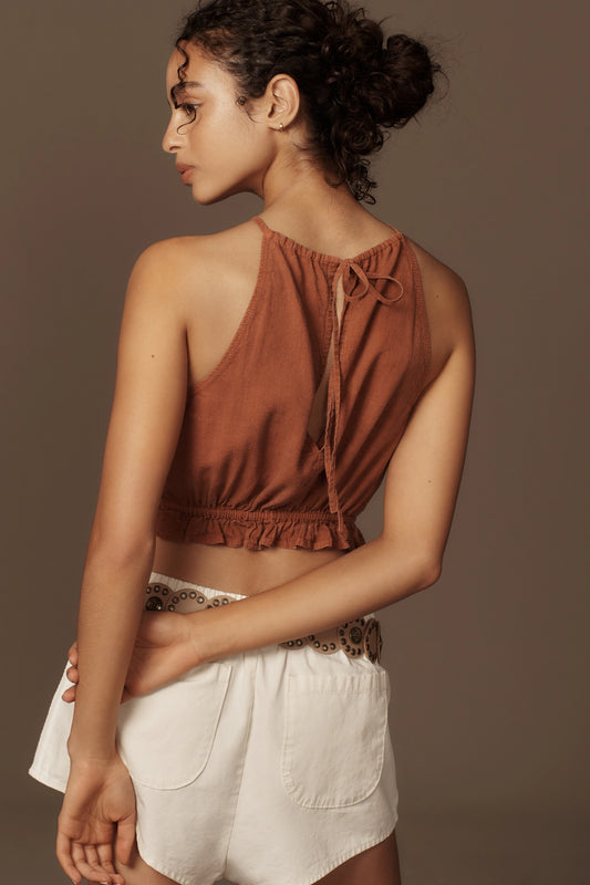 Pilcro Cropped Linen Halter Top