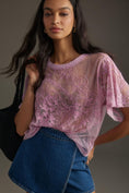 Load image into Gallery viewer, By Anthropologie Short-Sleeve Embroidered Mesh Top
