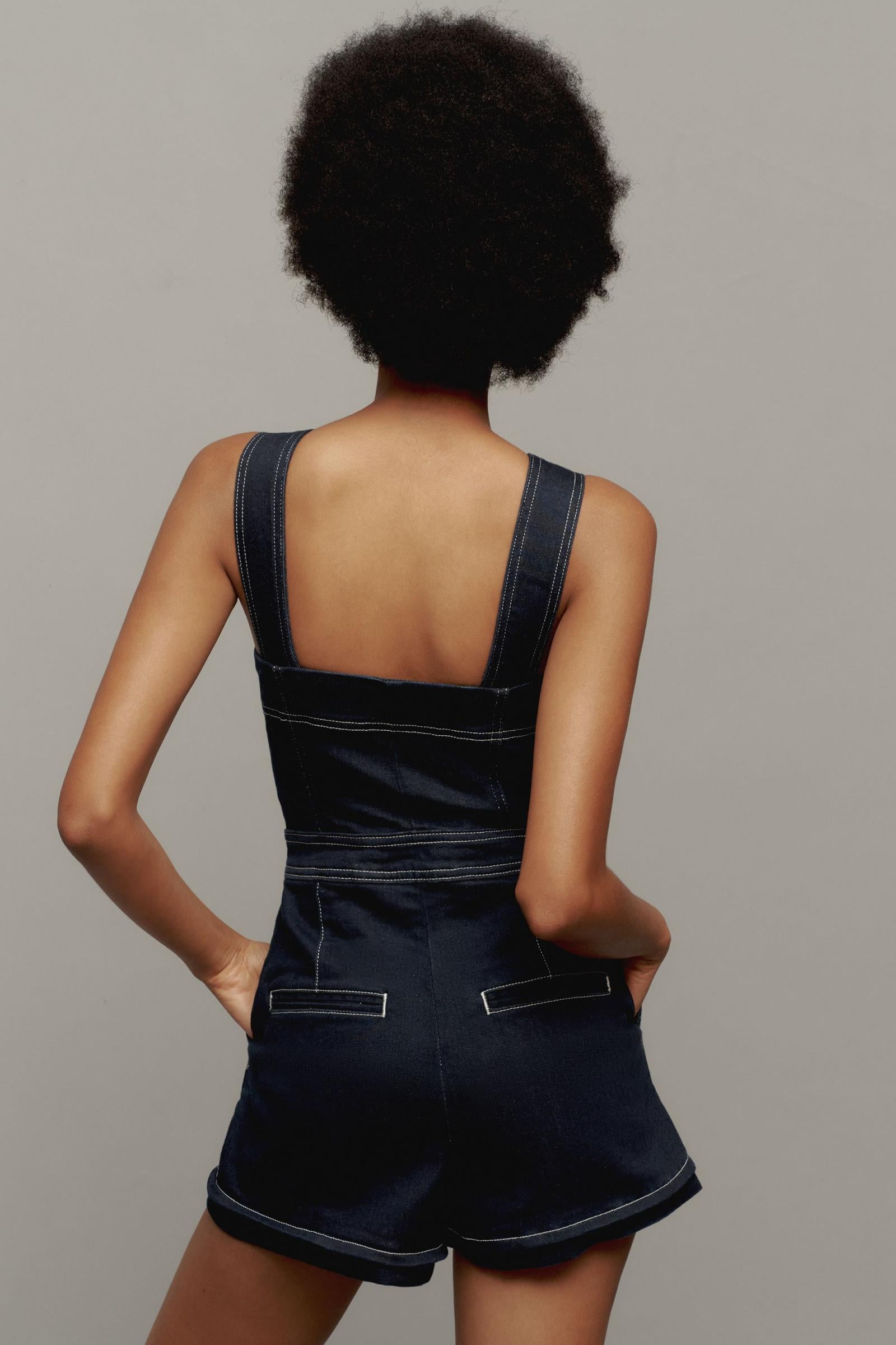 The Portside Button-Front Romper by Maeve: Denim Edition