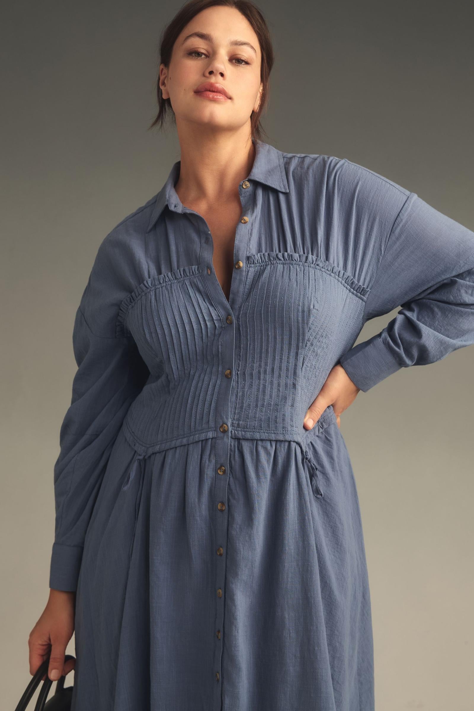 Pilcro Corset Midi Shirt Dress