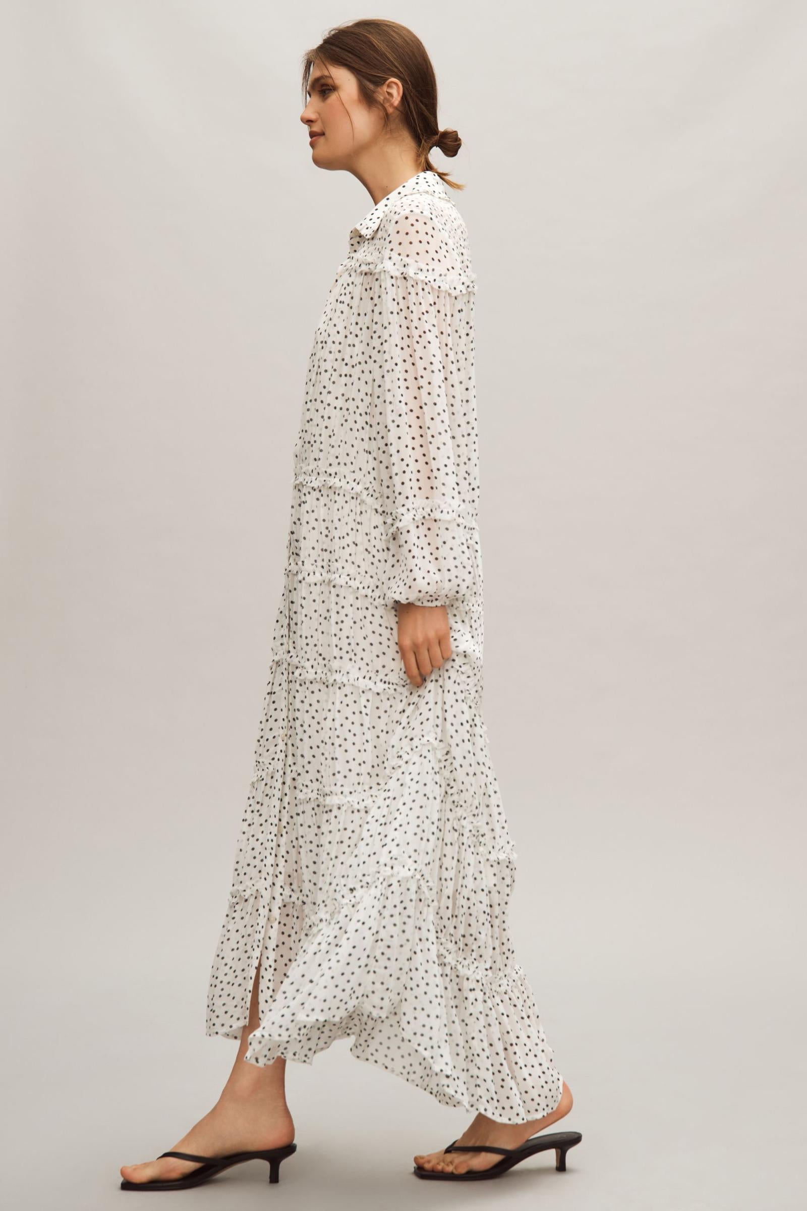 By Anthropologie Long-Sleeve Smocked Tiered Maxi Dress