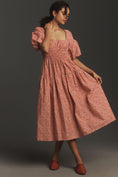 Load image into Gallery viewer, By Anthropologie Puff-Sleeve Smocked Poplin Midi Dress
