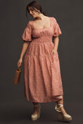 Load image into Gallery viewer, By Anthropologie Puff-Sleeve Smocked Poplin Midi Dress
