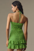 Load image into Gallery viewer, Farm Rio Halter Floral Ruffle Crochet Mini Dress
