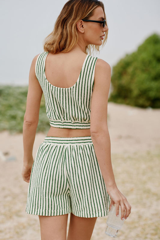 Sunday in Brooklyn Scoop-Neck Terry Striped Crop Top