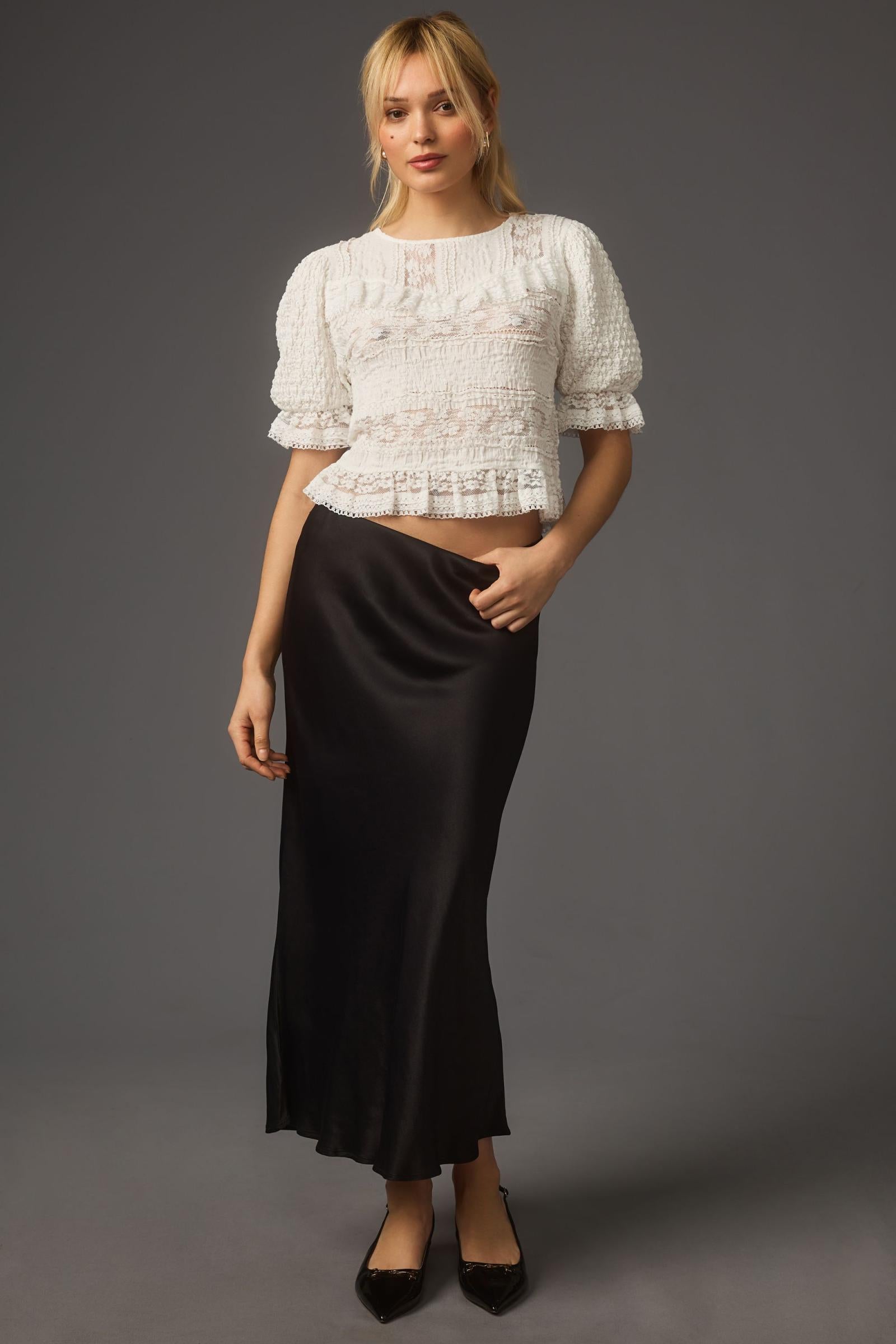 By Anthropologie Puff-Sleeve Lace Blouse