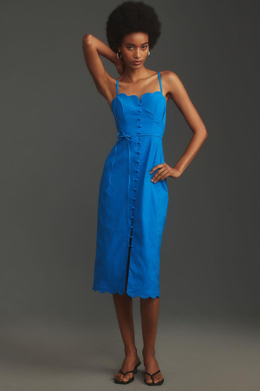 By Anthropologie Linen Sweetheart Slim Midi Dress