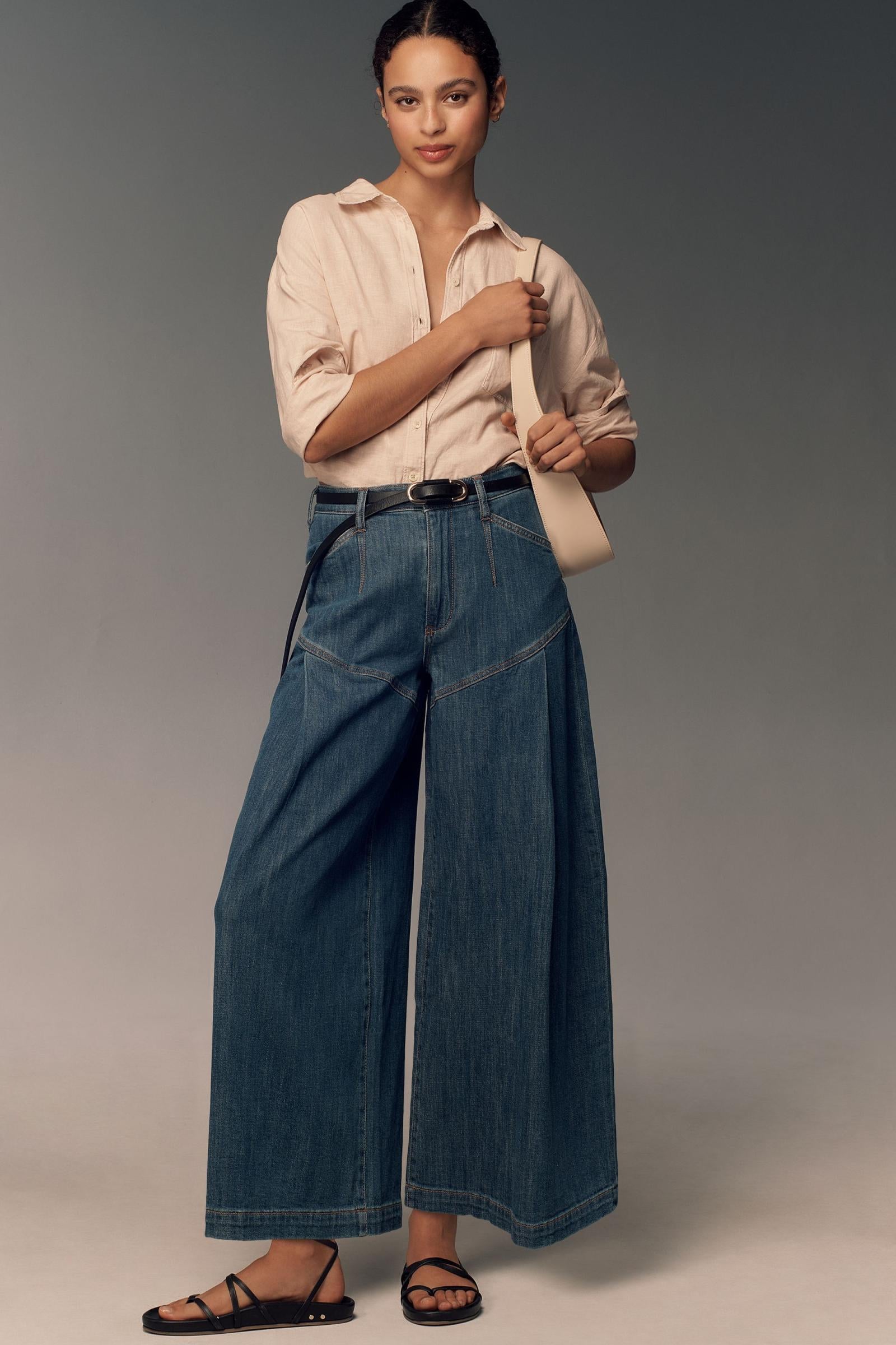 Pilcro Seamed Flounce High-Rise Wide-Leg Jeans