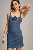 Load image into Gallery viewer, Porridge Rosette Denim Slim Mini Dress
