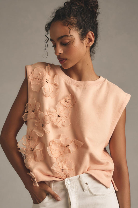 By Anthropologie Floral Appliqué Knit Top