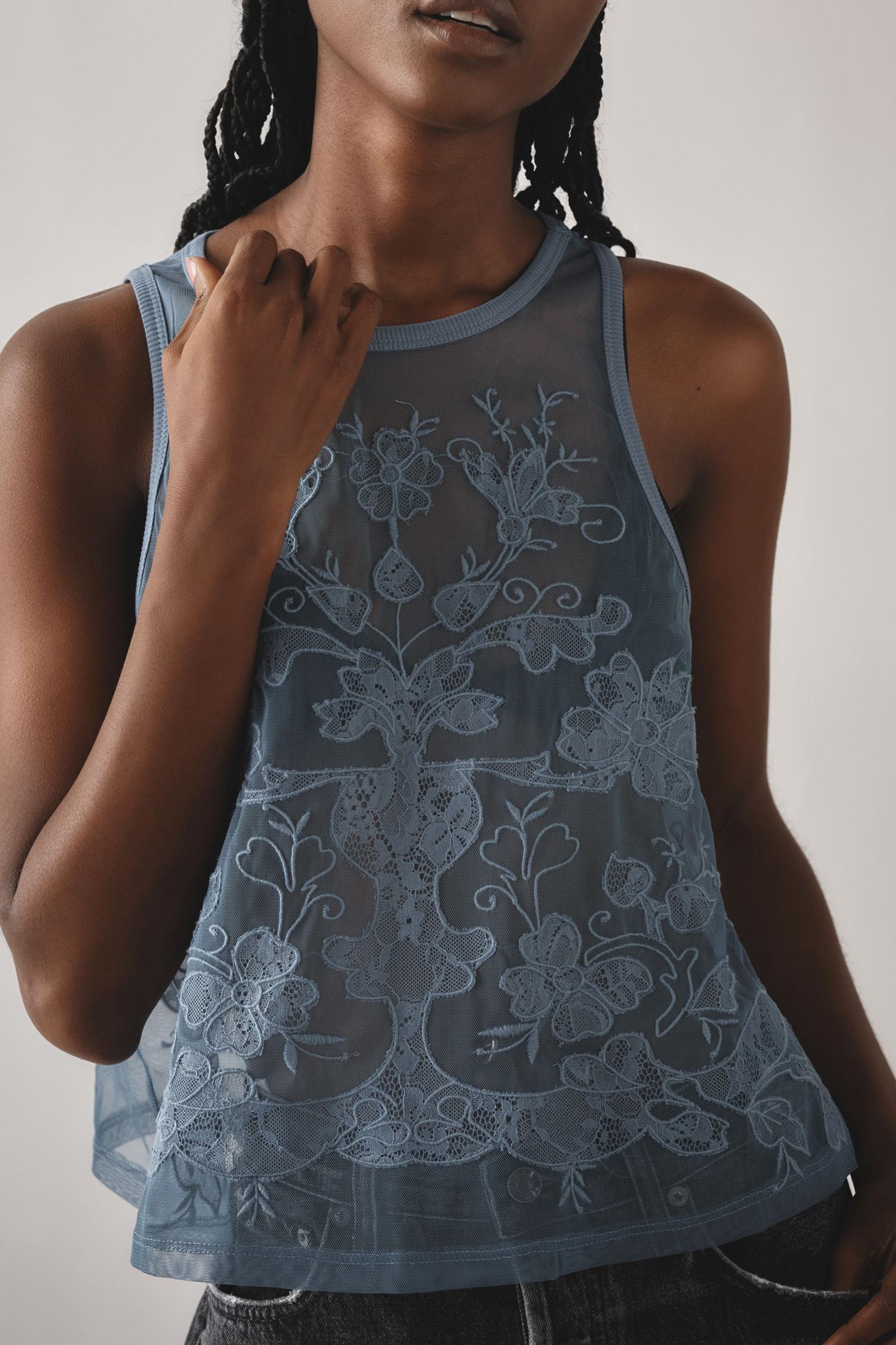 By Anthropologie Mesh Appliqué Tank