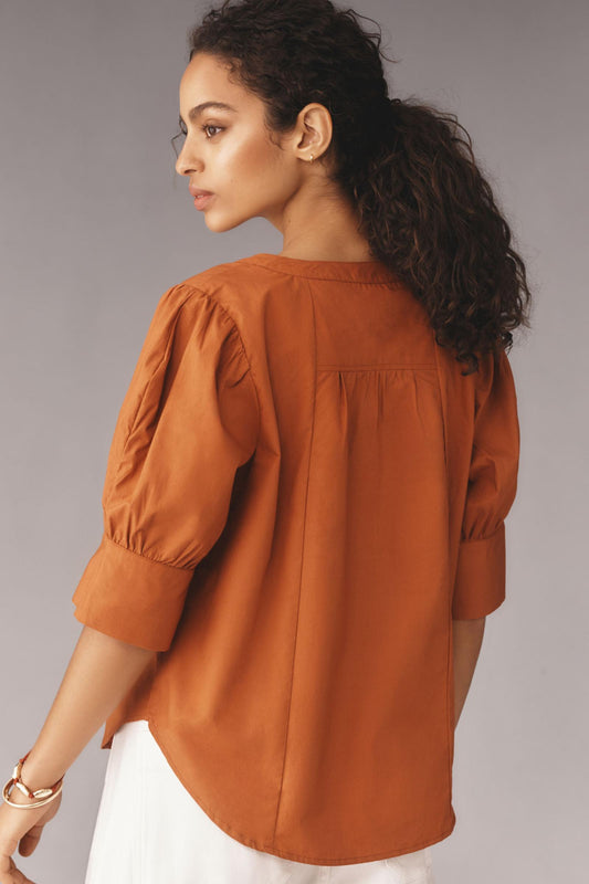 By Anthropologie Puff-Sleeve Sculpted Blouse