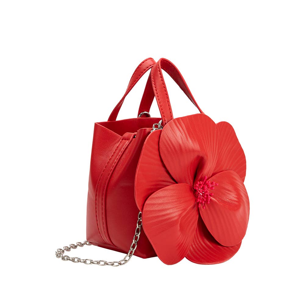 Monroe Red Flower Vegan Leather Top Handle Bag