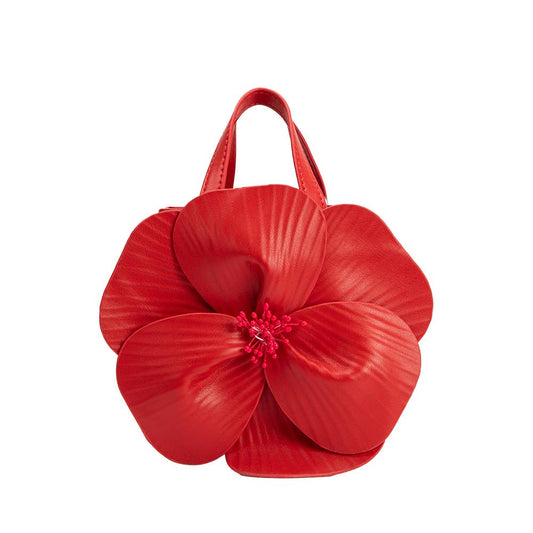 Monroe Red Flower Vegan Leather Top Handle Bag