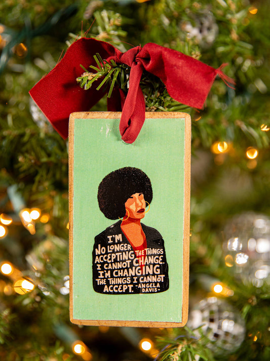 Angela Davis Wood Holiday Ornament